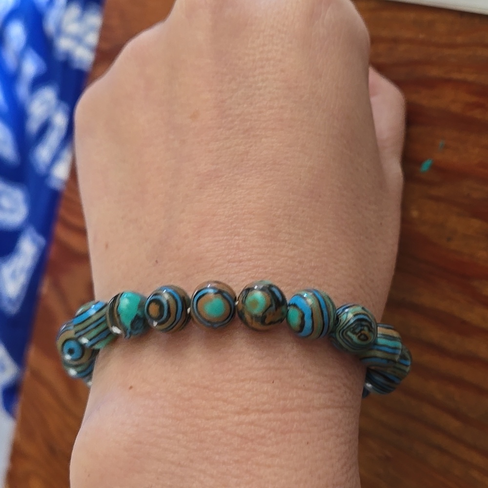 Bracelet blue green tiger eye  8mm N125 - Picture 3 of 4